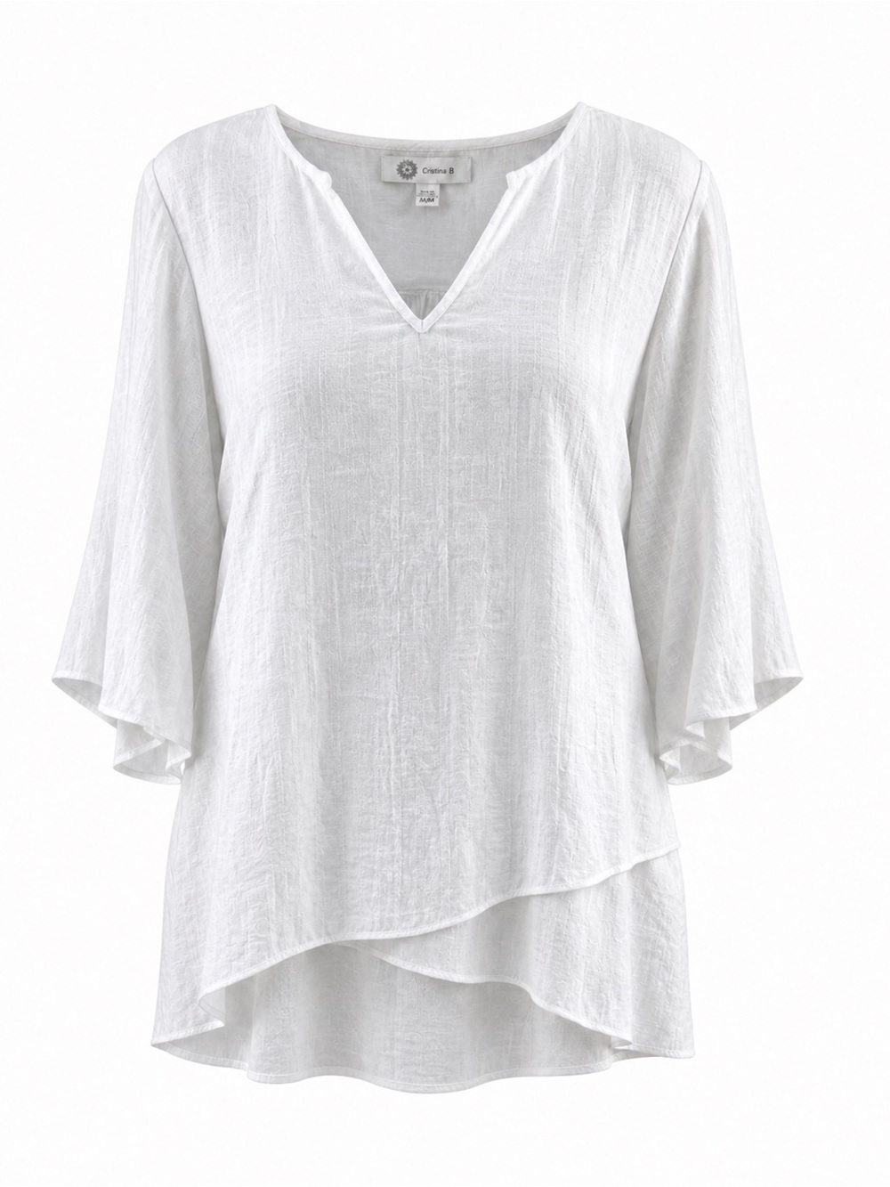 ☀️Cristina B White Linen Blend Tunic Top Size M Relaxed Layered Hem Lagenlook